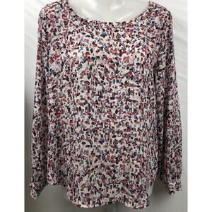 Ann Taylor Loft Top Women Petite SP White Geo Boat Neck Tie Back Long Slv Blouse